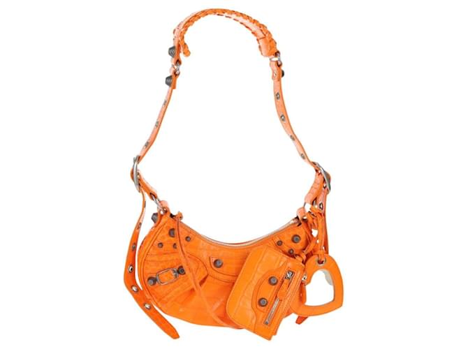 BALENCIAGA Le Cagoule XS Shoulder Bag Leather Orange Silver 671309 Auth 128191M Silvery  ref.2537022