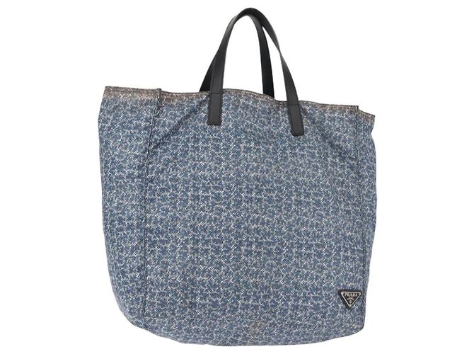 Bolsa Tote PRADA de nylon azul prata autêntica hk3057