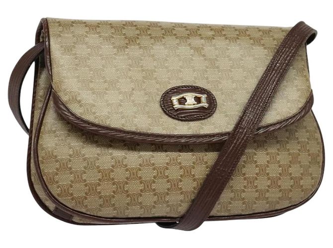 Céline Sac à bandoulière en toile Macadam CELINE Beige Or Auth BA4671 Doré