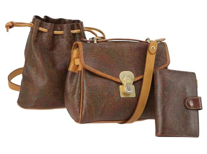 Bolsa de Ombro ETRO Paisley PVC 3Set Marrom Auth bs29135