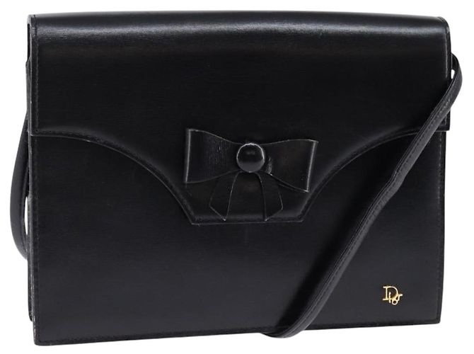 Bolso de Hombro Christian Dior de Cuero Negro Dorado Auth BA6450
