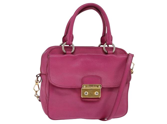Bolsa Miu Miu Matelassé de couro 2 em 1 rosa dourado Auth am9052