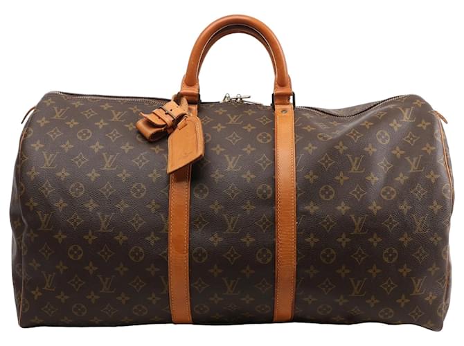 Louis Vuitton Monogram Canvas Keepall 55 Travel Bag M41424 Brown Leather  ref.2537155