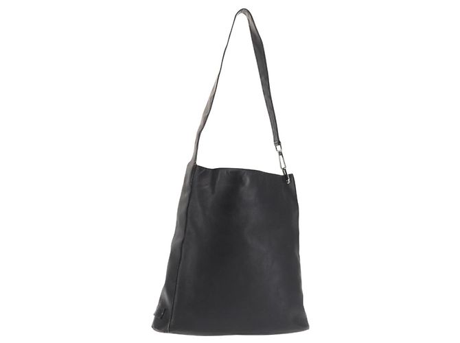 Gucci Bolsa de Ombro de Couro Preta Prata Auth 143208 Preto