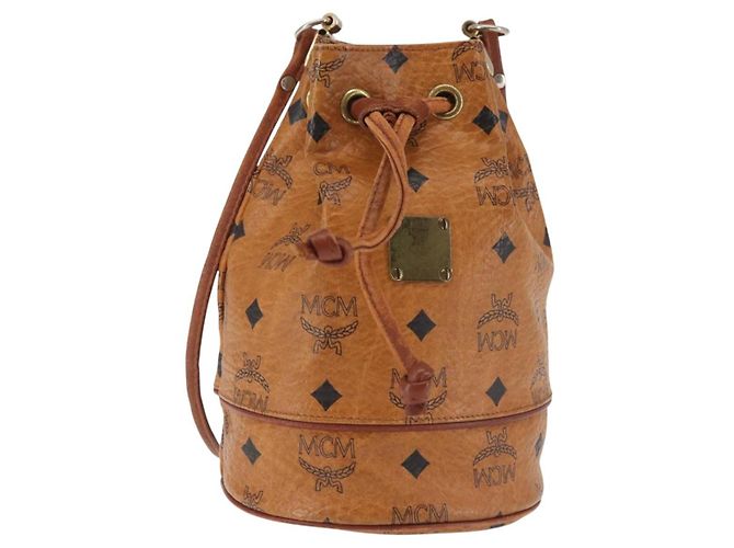 Borsa a Spalla MCM Logogram Vicetos in Pelle PVC Marrone Oro Auth BA6085 D'oro