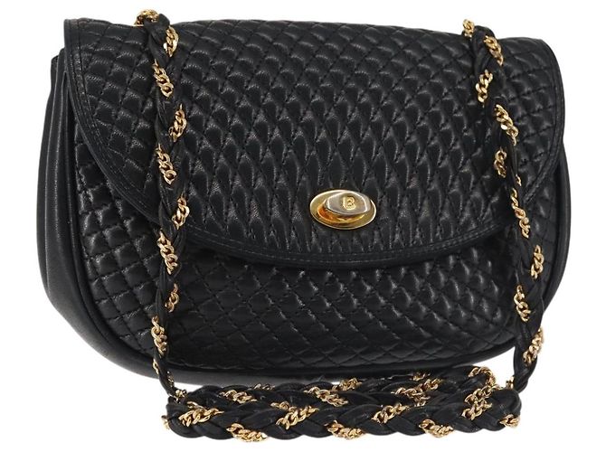 BALLY Borsa a Spalla con Catena Pelle Nera Oro Auth BA5751 Nero D'oro