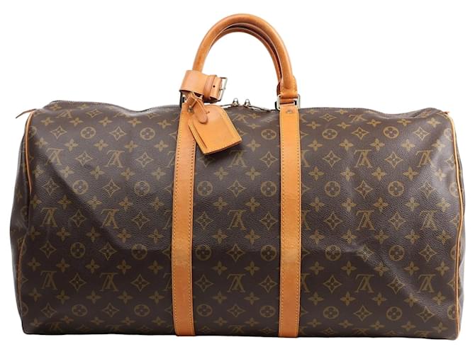 Louis Vuitton Monogram Canvas Keepall 55 Travel Bag M41424 Brown Leather  ref.2537510