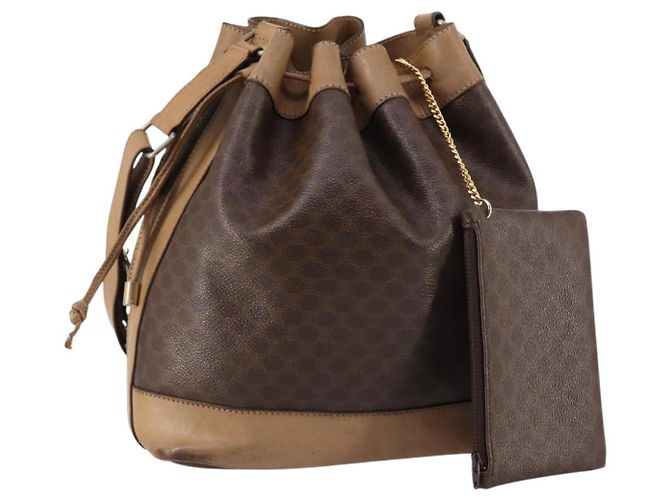 Céline Bolsa de Ombro em Lona Macadam CELINE em Couro PVC Marrom Auth gh633