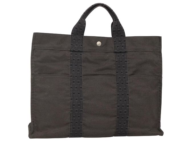 Hermès HERMES Handtasche Her Line MM Canvas Grau Silber Auth 141483 Braun