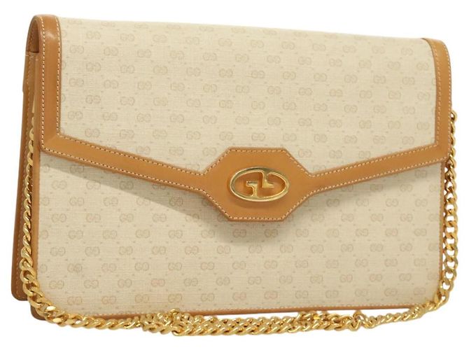 Gucci Bolsa de Ombro com Corrente Micro GG Supreme PVC Branco Dourado Auth BA3303