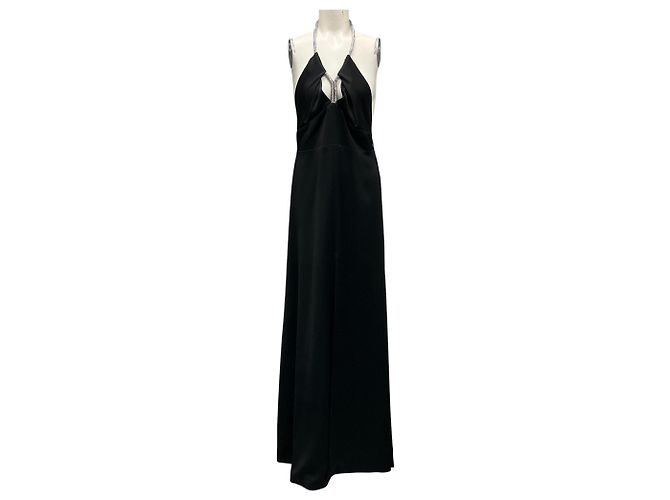 Satinabendkleid mit Neckholder und schwarzen Strasssteinen von Genny