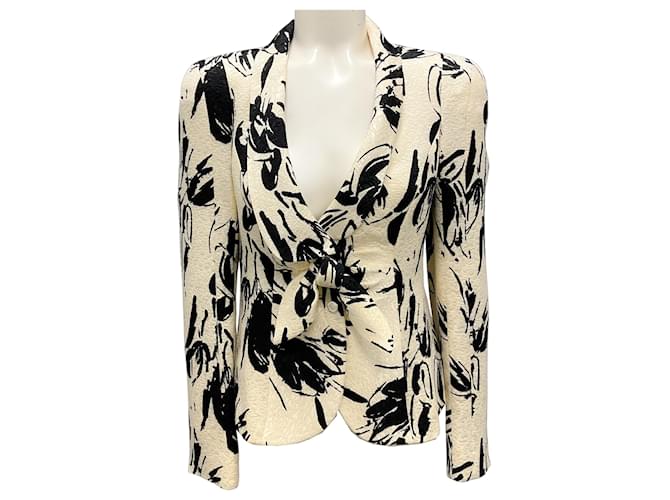 Autre Marque Armani Collezioni Ivory / Black Floral Wool and Silk Jacket Cream  ref.2537652