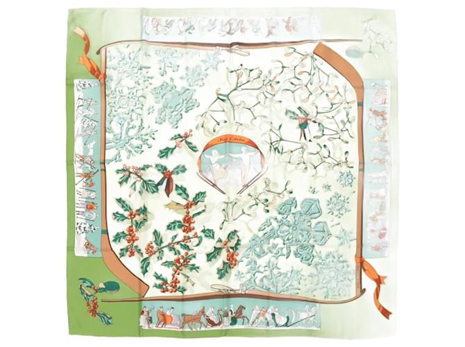 Hermès Carré 90 "Neige d' Antan" Silk handkerchief in Green  ref.2537698