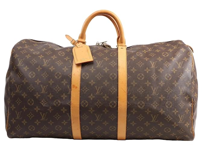 Louis Vuitton Monogram Canvas Keepall 55 Travel Bag M41424 Brown Leather  ref.2537711
