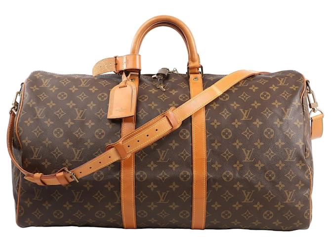 Louis Vuitton Monogram Canvas Keepall Bandoulière 55 Travel Bag M41414 Brown Leather  ref.2537721