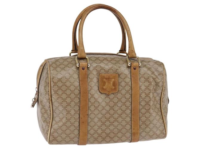 Céline Bolsa Boston em lona Macadam CELINE PVC Bege Ouro Auth BA6457 Dourado
