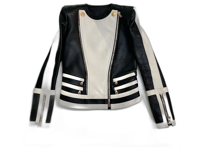 Balmain Lederjacke Schwarz Weiß 