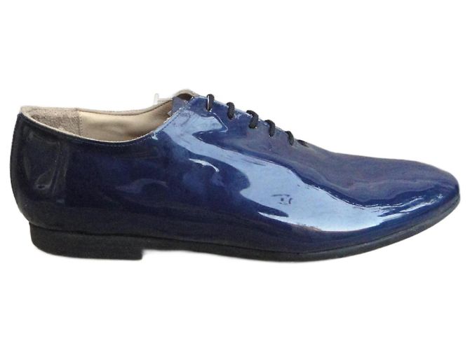Acne Studios Derbies Navy Blue Laminated Leather