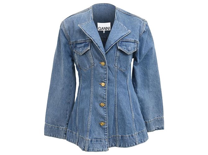 Ganni Cutline Fitted Blazer in Light Blue Denim