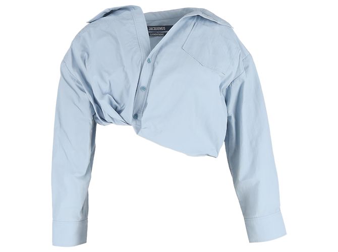 Jacquemus Mejean Cropped Popeline-Hemd aus hellblauer Baumwolle