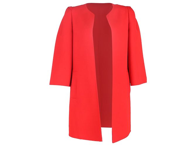 Akris Double-Face Open Coat in Red Wool