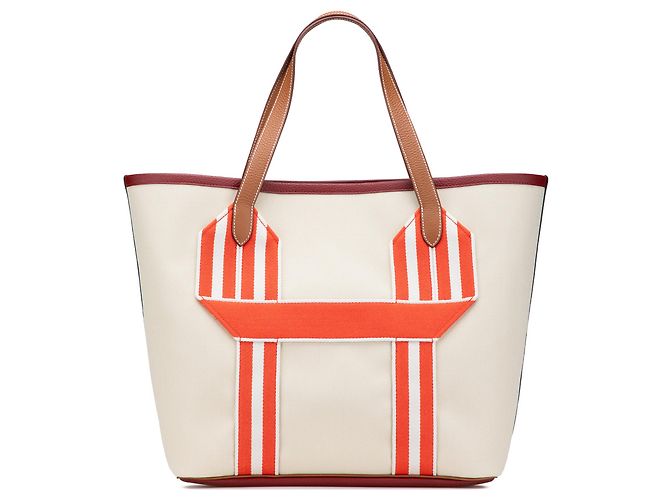 Trim Borsa Tote Pursangle in Toile e Clémence Marrone Hermès Beige