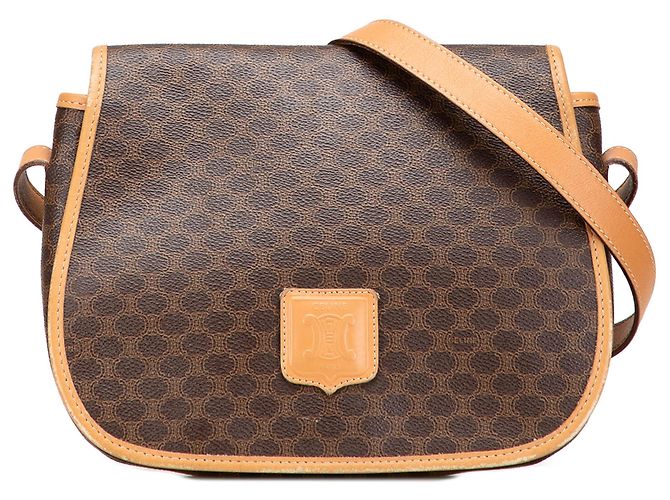 Céline Bolsa transversal em lona revestida Macadam marrom da Celine