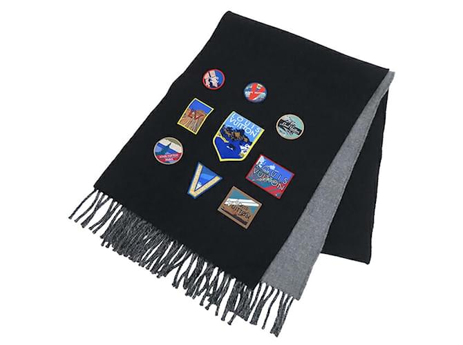 Louis Vuitton Black Wool and Cashmere Echarpe City Alps Logo Patch Scarf Cloth  ref.2538377