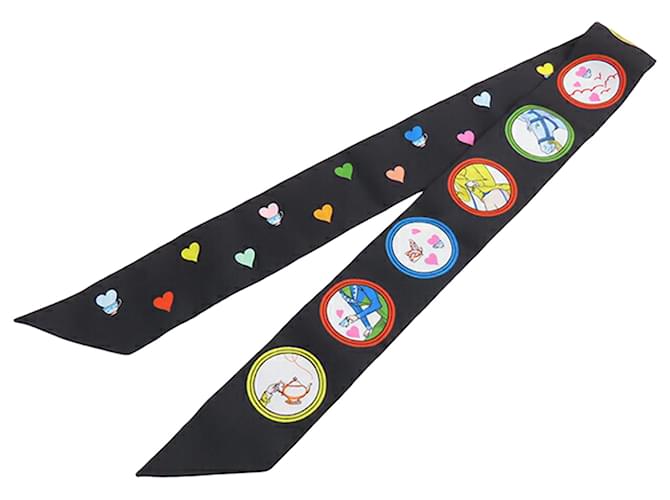 Hermès Black Tea Time Silk Twilly Scarf Cloth  ref.2538441