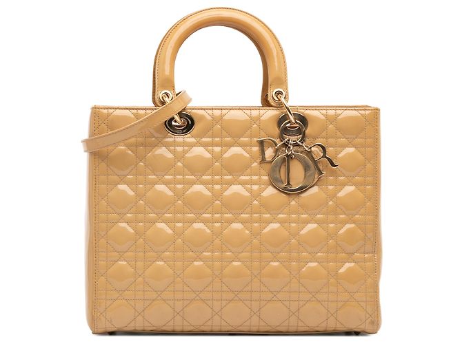 Dior Beige Large Patent Cannage Lady Dior