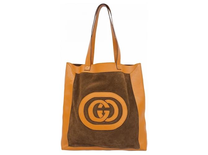 Gucci Interlocking G Tote Bag Brown Suede Leather  ref.2538657