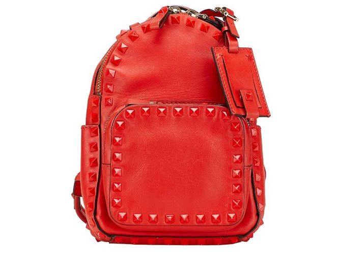 Sac à dos Valentino Rockstud en cuir rouge