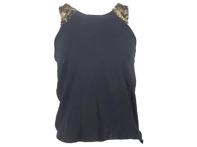 Top sin mangas Chloé con lentejuelas en seda negra Negro