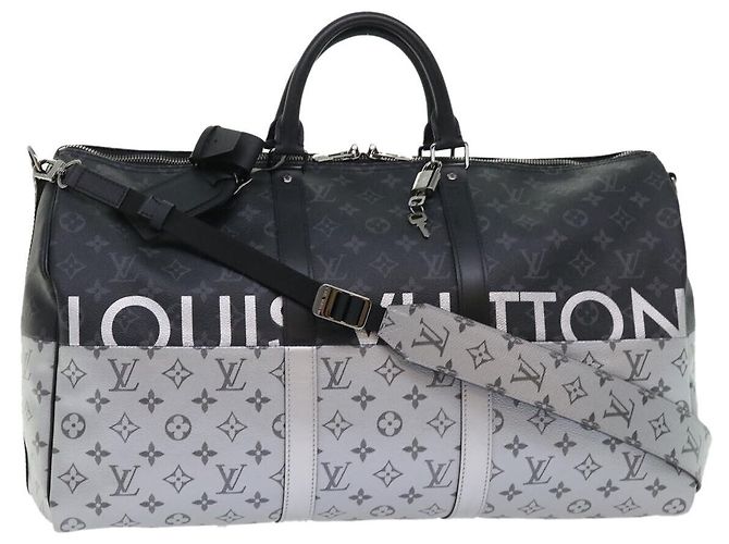 Bolsa Keepall Bandoulière Louis Vuitton Monogram Eclipse Split Canvas 50 Preto