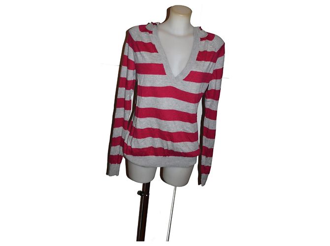Tommy Hilfiger gestreifter Oversized Hoodie Pullover rot grau
