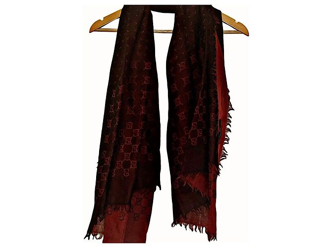 Sciarpa Gucci Tom Ford Monogramma GG Rossa e Viola in Lana Rosso Porpora