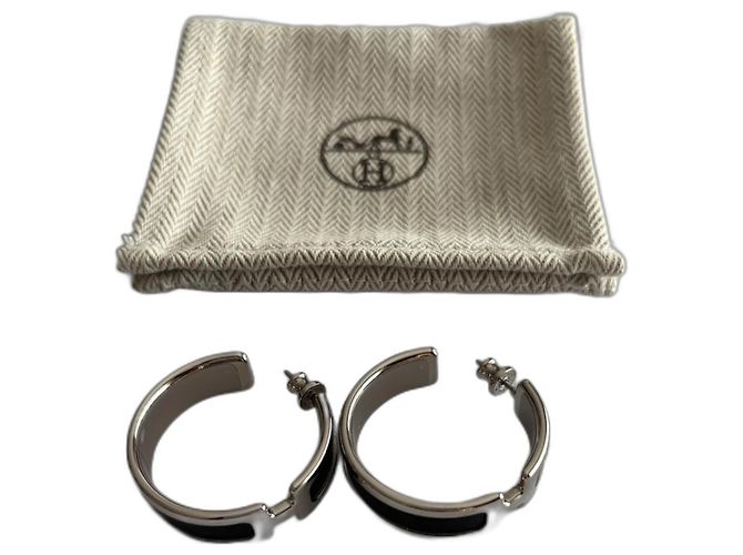Hermès Olympe Ohrringe Schwarz Stahl Silber Hardware