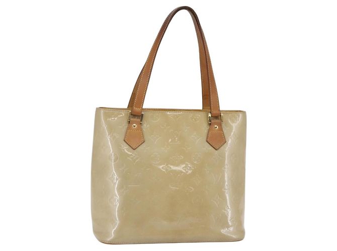 LOUIS VUITTON Monogram Vernis Houston Hand Bag Beige M91004 LV Auth BA6408