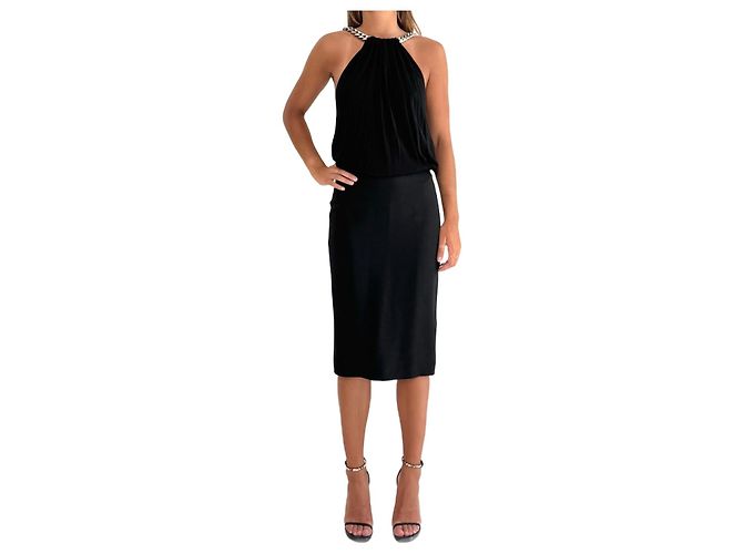 Vestido midi de seda con cadena Tom Ford negro