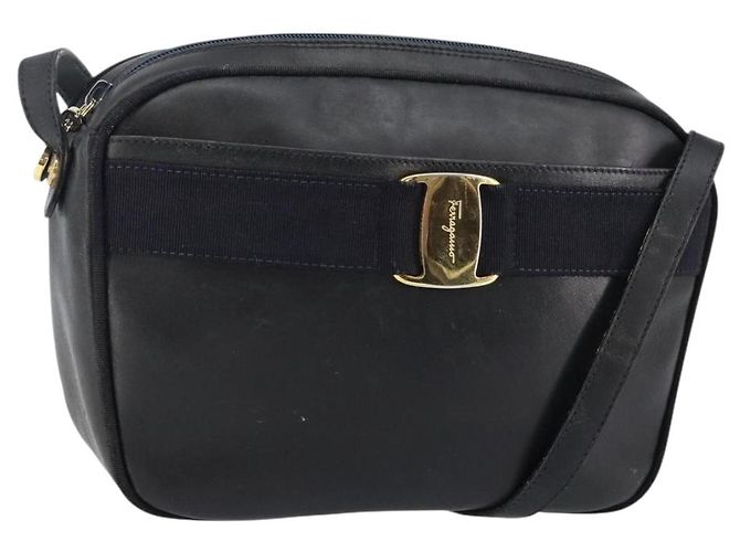 Borsa a Spalla Salvatore Ferragamo Vala in Pelle Blu Navy Oro Auth 143221 D'oro