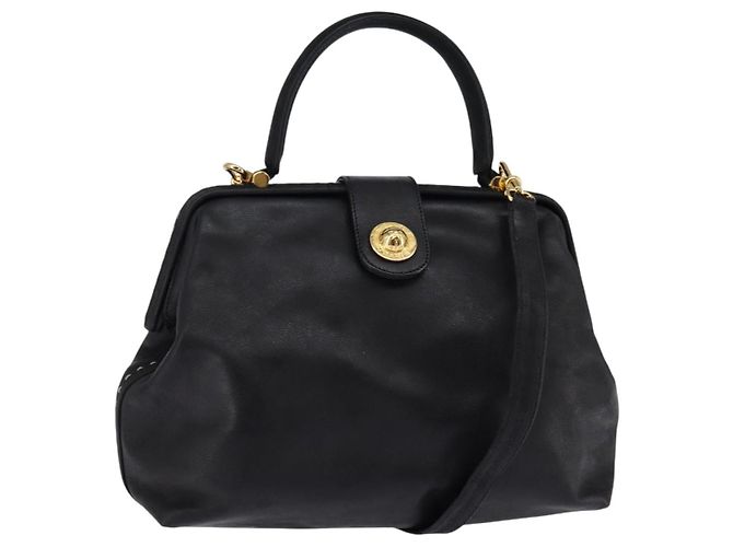 Céline Borsa a mano CELINE in pelle 2 in 1 nera e oro Auth 142840 Nero D'oro