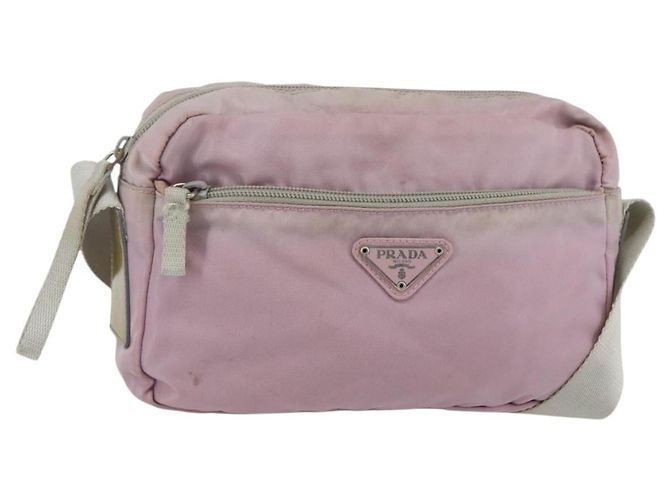 PRADA Shoulder Bag Nylon Pink Silver Auth hk3053 Silvery