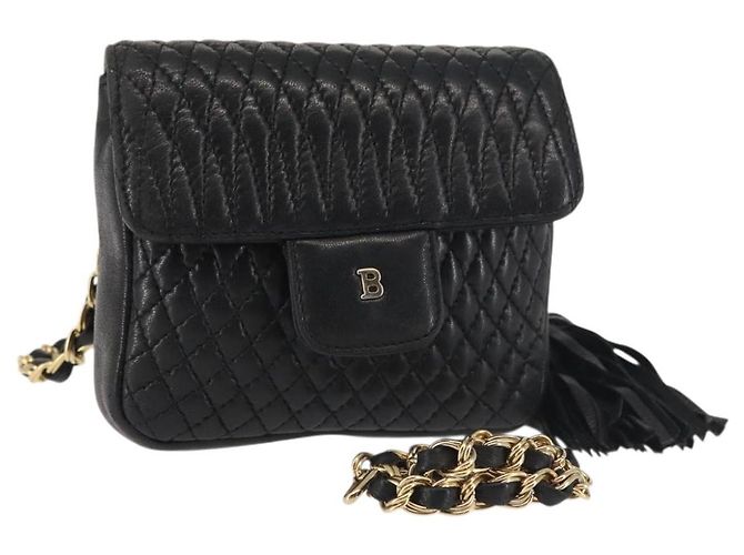 BALLY Bolsa de Ombro com Corrente Couro Preto Dourado Auth am9086