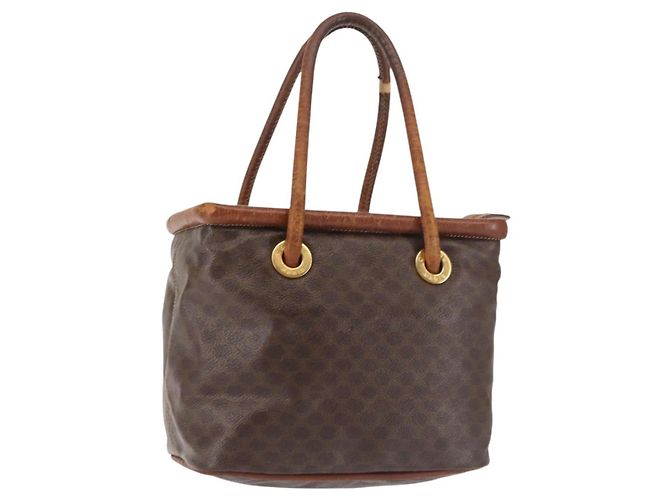 Céline Sac à main en toile Macadam CELINE en cuir PVC marron doré Auth 142839