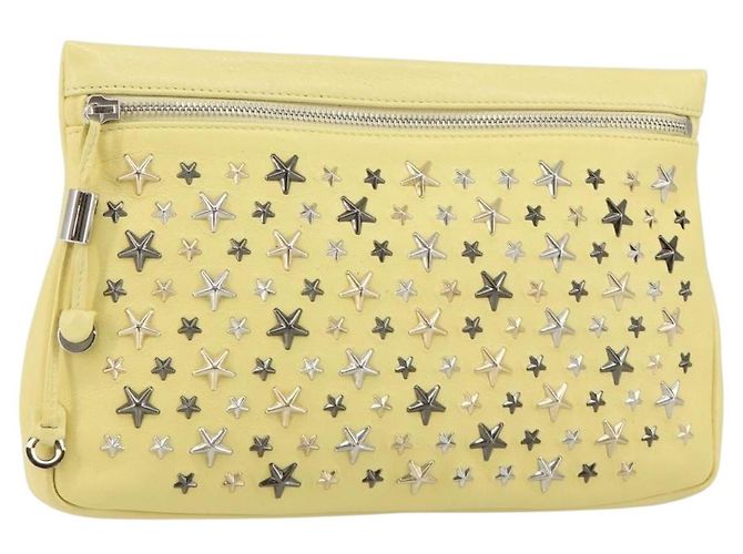 Borsa a mano in pelle Jimmy Choo Studs Clutch gialla argento Auth BA6189 Giallo
