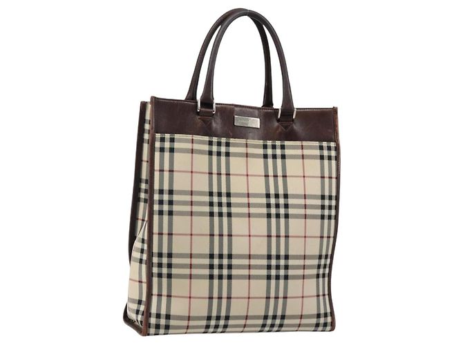 Burberry Nova Check Handtasche aus Canvas Beige Silber Authentisch th6326