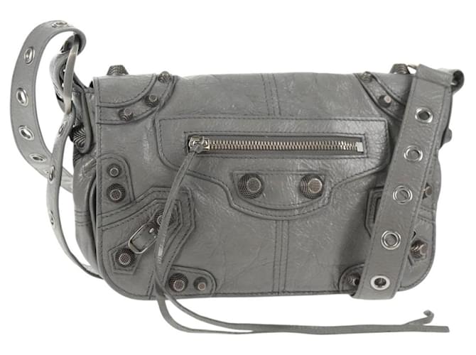 BALENCIAGA Flap Bag XS Shoulder Bag Leather 2way Gray Silver 719082 Auth 128190M Brown Silvery  ref.2540136