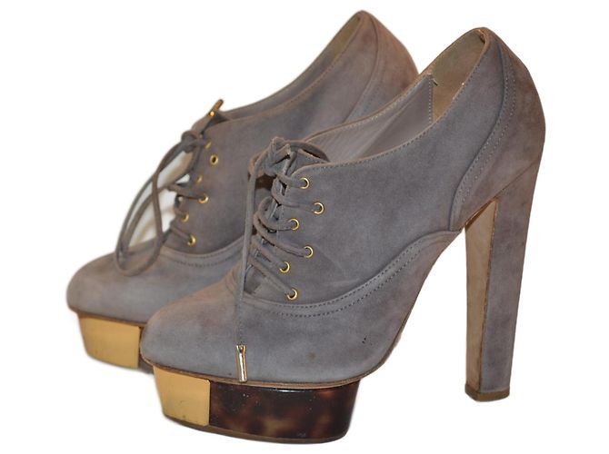 Bottines Le Silla en daim gris détails dorés
