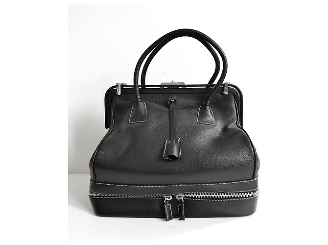 Borsa da medico in pelle nera con zip Prada Autunno 2000 Nero