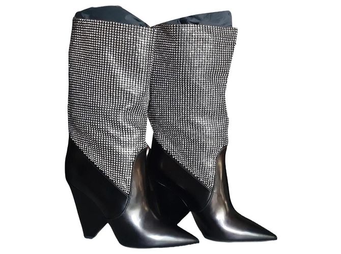 Saint Laurent Abey patent leather boots black